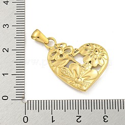 304ステンレスペンダント  花のチャーム入りハート  18KGP本金メッキ  21.5x25x2.5mm  穴：5.5x2.5mm&nbsp;STAS-O009-02B-G