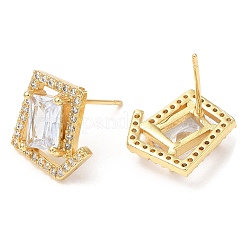 Серьги-гвоздики из латуни с ромбовидным покрытием и фианитами&nbsp;EJEW-A103-05G