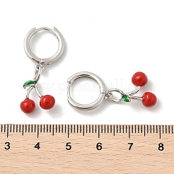 Orecchini a cerchio in ottone smaltato color ciliegia&nbsp;EJEW-M077-14P-02