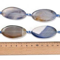 天然バンデットアゲートビーズ連売り  フラットオーバル  染め＆加熱  ブルー  48x25x6mm  穴：3mm  約7個/連  15.75''（40センチメートル）&nbsp;GG-CBAB074-01