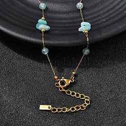 Женские ожерелья из цепочек с натуральным амазонитом и кусочками нержавеющей стали 304&nbsp;NJEW-K255-60G