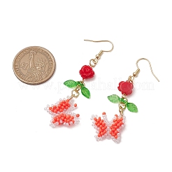 Стеклянные бусины бабочка серьги-подвески&nbsp;EJEW-MZ00347