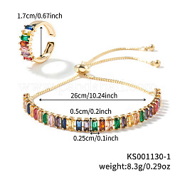 Шикарные прямоугольные браслеты-слайдеры из латуни со стразами и комплекты колец-манжет для повседневной носки VC3129-1