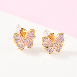 Комплекты из эмалевых ожерелий и серег-гвоздиков из нержавеющей стали 304 в форме бабочек для женщин&nbsp;SJEW-K003-04G