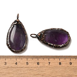 天然石アメジストペンダント  赤い銅色の真鍮のティアドロップチャーム  38x20.5x7.5~8mm  穴：5mm&nbsp;G-K381-05R-02