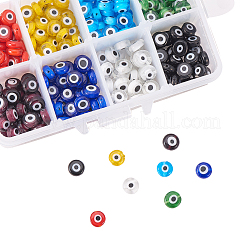 Handgemachte böse Augen Bunte Malerei flache runde Perlen Stränge&nbsp;LAMP-CJ0001-04