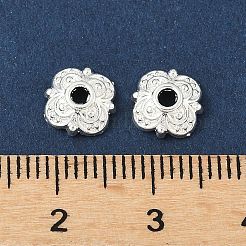 真鍮製ビーズキャップ  花  925銀メッキ  8.5x8.5x2.5mm  穴：1.6mm&nbsp;KK-V015-38S