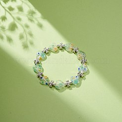Bracciale elasticizzato con perline incrociate a forma di cuore e lega millefiori fatto a mano da donna&nbsp;BJEW-JB08685
