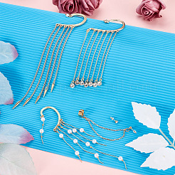 4 шт. длинные серьги-каффы с кисточками и искусственным жемчугом&nbsp;EJEW-KS0001-04