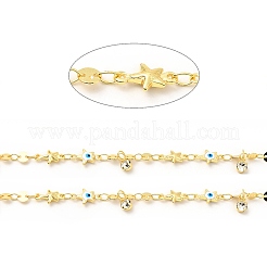 Stella smaltata con malocchio e catene a maglie tonde piatte in ottone&nbsp;CHC-C003-01G-03