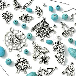 Комплектующие и подвески для люстр в тибетском стиле с наборами синтетических бирюзовых бусин DIY-FS0005-75