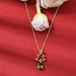 Подвески с микропаве из кубических цирконий в форме рождественской елки из латуни&nbsp;NJEW-L468-01G-B02