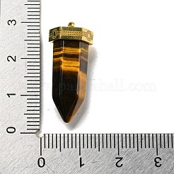 天然タイガーアイ尖ったペンダント  ファセット加工された弾丸チャーム、金メッキの 304 ステンレススチール製金具  26~26.5x11.5x10mm  穴：1.4mm&nbsp;STAS-K273-03G-02