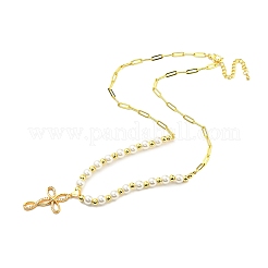 Collana con ciondolo a forma di fiore con zirconi cubici e strass&nbsp;NJEW-B094-03G