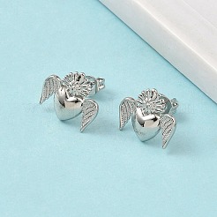 Серьги-гвоздики из латуни в форме сердца с крыльями EJEW-A145-01P