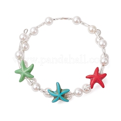 Синтетическая бирюза в виде морской звезды с круглыми бусинами из ракушек и стеклянными бусинами&nbsp;BJEW-JB11682