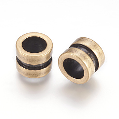 304ステンレススチールビーズ  大穴ビーズ  スジ入りビーズ  コラム  アンティークブロンズ  10x8mm  穴：6.5mm&nbsp;STAS-E144-028AB
