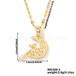 Милое ожерелье с подвеской в виде медведя и луны из латуни с блестящими кубическими цирконами 3D для женщин XT3479-2