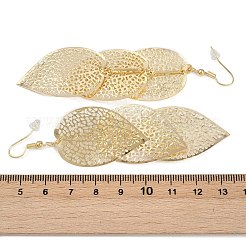 合金ダングルピアス  鉄のピアスフック  ゴールドカラー  葉  85x25mm&nbsp;EJEW-S260-01C-G
