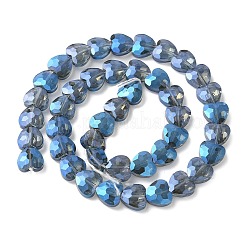 電気メッキガラスビーズセット  フルrianbowメッキ  多面カット  ハート  ブルー  9.5~10x9.5~10x4.5mm  穴：1mm  約44個/連  15.87インチ（40.3cm）&nbsp;EGLA-L045-D-FR02