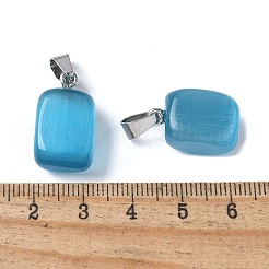 キャッツアイペンダント  201個のステンレススチール製金具付き  長方形  ステンレス鋼色  士官候補生ブルー  20x12x9mm  穴：7x4mm&nbsp;CE-P003-01P-10