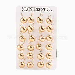304ステンレススチールフレンチフックピアス  半円  ゴールドカラー  19x14.5mm  ラウンド前半：12mm  ピン：0.7mm  12のペア/ボード&nbsp;EJEW-L232-038B-G