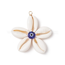 Натуральная ракушка каури с подвесками-лэмпворками синего цвета&nbsp;PALLOY-TA00274