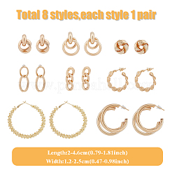 8 пара 8 стилей сережек-гвоздиков из сплава овальной и круглой формы в виде цепочки&nbsp;EJEW-FI0001-47