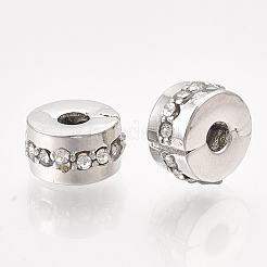 合金の欧州の留め金  大穴ビーズ  ラインストーン付き  フラットラウンド  プラチナ  クリスタル  10.5x6mm  穴：3mm&nbsp;PDLC-S001-07A-P