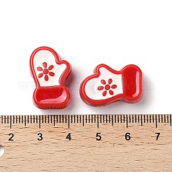 クリスマスデコレーションテーマの不透明アクリルビーズとエナメル  ホワイト  手袋  22x15x9mm  穴：3.5mm&nbsp;X-OACR-Z021-01E