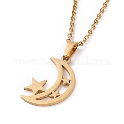 Conjunto de pendientes y collar con colgante de luna y estrella de acero inoxidable 304&nbsp;AJEW-B019-06