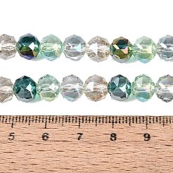 電気メッキ透明ガラスビーズ連売り  ラウンド  ABカラーメッキ  多面カット  グリーン  7.5~8x7mm  穴：1~1.5mm  約48~50個/連  13.19~14.17（33.5~36センチメートル）&nbsp;EGLA-Q135-8MM-C05