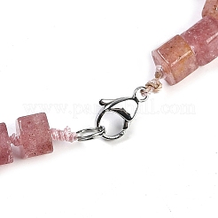 Collares de cuentas graduadas con prismas hexagonales de cuarzo fresa natural para mujeres y hombres&nbsp;NJEW-K388-03U