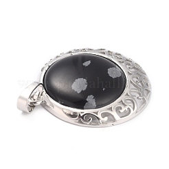 Кулоны из натурального обсидиана в виде снежинок с фурнитурой из платиновой латуни&nbsp;G-P448-A11-P