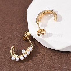 Серьги-гвоздики в форме буквы С из латуни с микропаве из прозрачных кубических цирконий&nbsp;EJEW-A152-02G