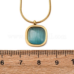 Женские ожерелья в форме змеи из нержавеющей стали 304 и темно-бирюзового кошачьего глаза с квадратным кулоном&nbsp;NJEW-K255-47G