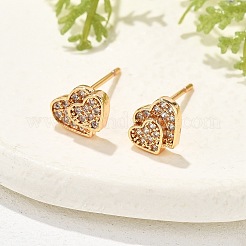 Женские серьги-гвоздики из латуни с микропаве и прозрачным кубическим цирконием&nbsp;EJEW-G428-25G-06