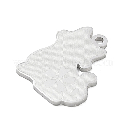 304ステンレスペンダント  桜の花のチャームが付いた猫の形  艶出し  ステンレス鋼色  22.5x18.5x1.5mm  穴：1.9mm&nbsp;SA-CBAE115-06P