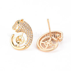 Серьги-гвоздики с прозрачным кубическим цирконием из латуни с микропаве&nbsp;KK-T062-118G-A-NF