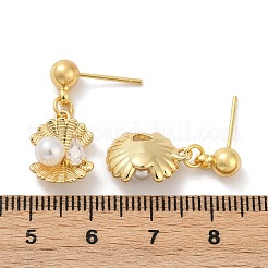 Серьги-гвоздики в форме ракушки из латуни с микропаве из прозрачных кубических цирконий EJEW-F895-13G