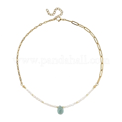 Collares colgantes de lágrima de amazonita natural&nbsp;NJEW-JN06438