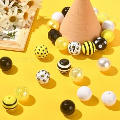 不透明アクリルビーズセット  蜂のテーマ  ラウンド  きいろ  18~20x18~19mm  穴：2~3mm&nbsp;MACR-CJC0001-13A-02