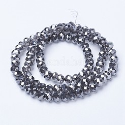 電気メッキ透明ガラスビーズ連売り  フル虹メッキ  多面カット  ロンデル  グレー  2.5x2mm  穴：0.4mm  約155個/連  11.81インチ（30cm）&nbsp;EGLA-A034-T1mm-Y01