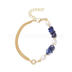 Браслеты из натуральных бусин с лазуритовой крошкой&nbsp;BJEW-JB12884-02