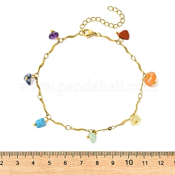 Cavigliere da donna con catena a maglie ondulate in acciaio inossidabile 304 e ciondolo a forma di chakra con pietra preziosa.&nbsp;AJEW-AN00884