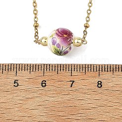 Collier pendentif rond en porcelaine imprimée de fleurs&nbsp;NJEW-JN06473