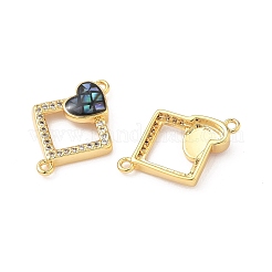 Подвески в виде ромба из латуни с микропаве из прозрачных кубических цирконий и ракушек с сердечками&nbsp;KK-I357-02G