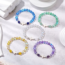 Синтетические лунные камни бусины эластичные браслеты для женщин и мужчин BJEW-JB11376