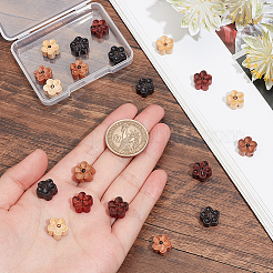 16 pièce de perles en bois gravées en noix de pécan naturelles de 4 couleurs&nbsp;WOOD-CA0001-58