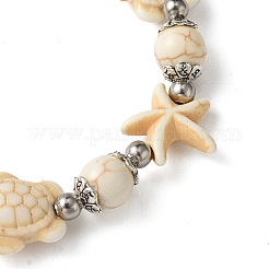 2шт. 2-х цветный браслет из синтетических бирюзовых бусин с морскими и черепаховыми узорами&nbsp;BJEW-JB10925